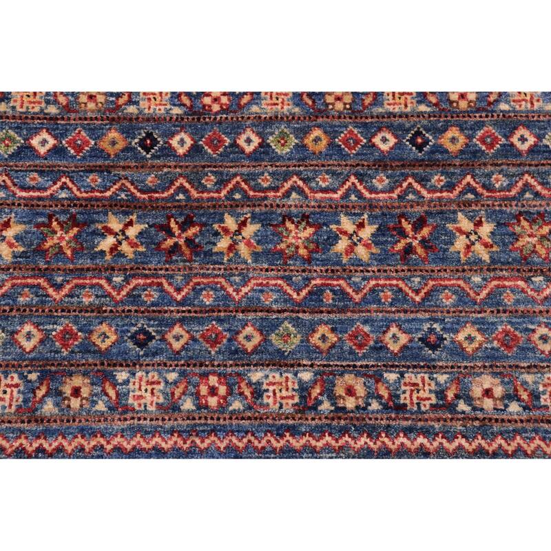 Transitional Khurgeen Freda Blue/Beige Hand-knotted Wool Rug - 4'9 x 6'8 - 4'11'' x 6'7''