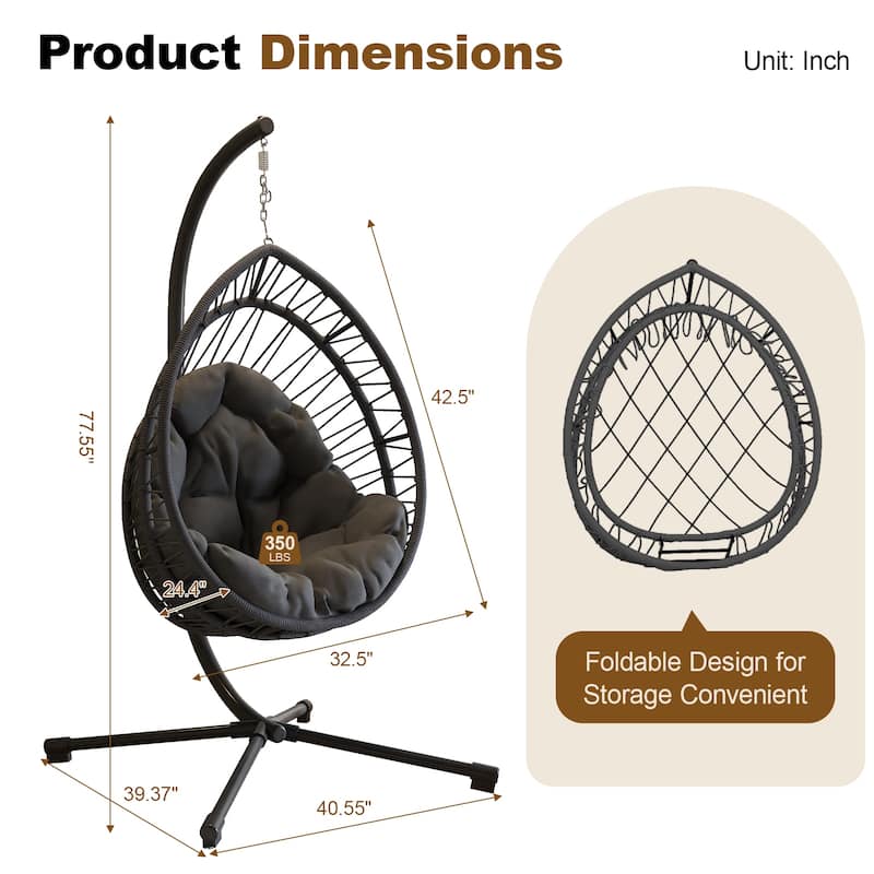 Outdoor Egg-shaped Hanging Chair with Stand, Patio Egg-shaped Swing Chair, Rocking Chair, Hammock Egg-shaped Chair