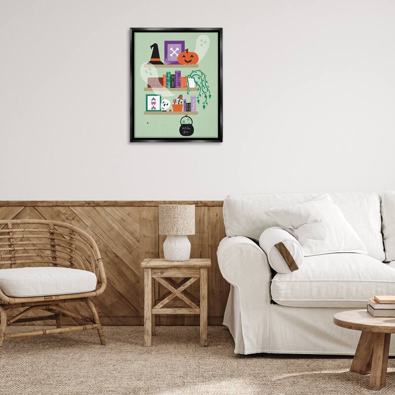 Stupell Witchy Halloween Bookshelf Framed Floater Canvas Wall Art Design By Sazerelli Designs