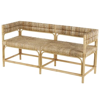 Rattan Handmade Wrapped Home Bench with Diamond Patterned Seat and Arched Panels - Light Brown - Roche River Decor