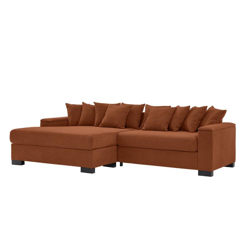 111" Corduroy L-Shaped Sectional Sofa with Convertible Chaise
