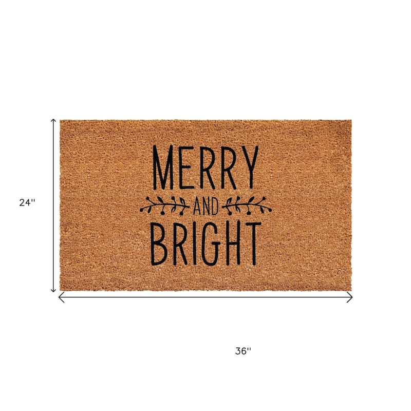 HomeRoots 24" X 36" Brown And Black Christmas Merry and Bright Outdoor Coir Door Mat - 24.00' X '36.00