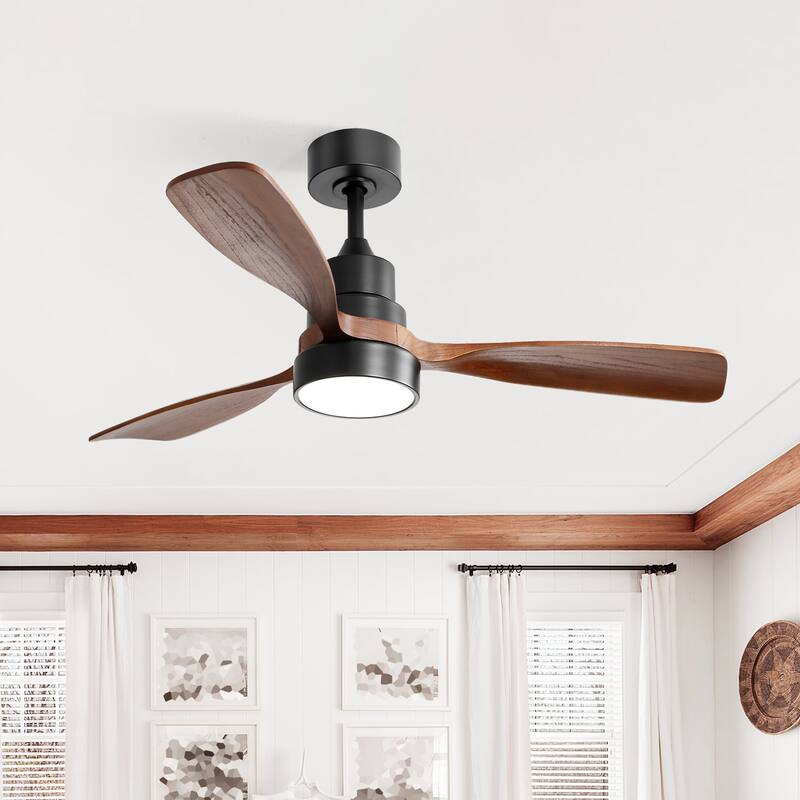 Sofucor 42“/52"/60"/48" Noiseless Walnut Wood Ceiling Fan with Remote Control, Integrated Light Optional - 48" Ceiling Fan With Light