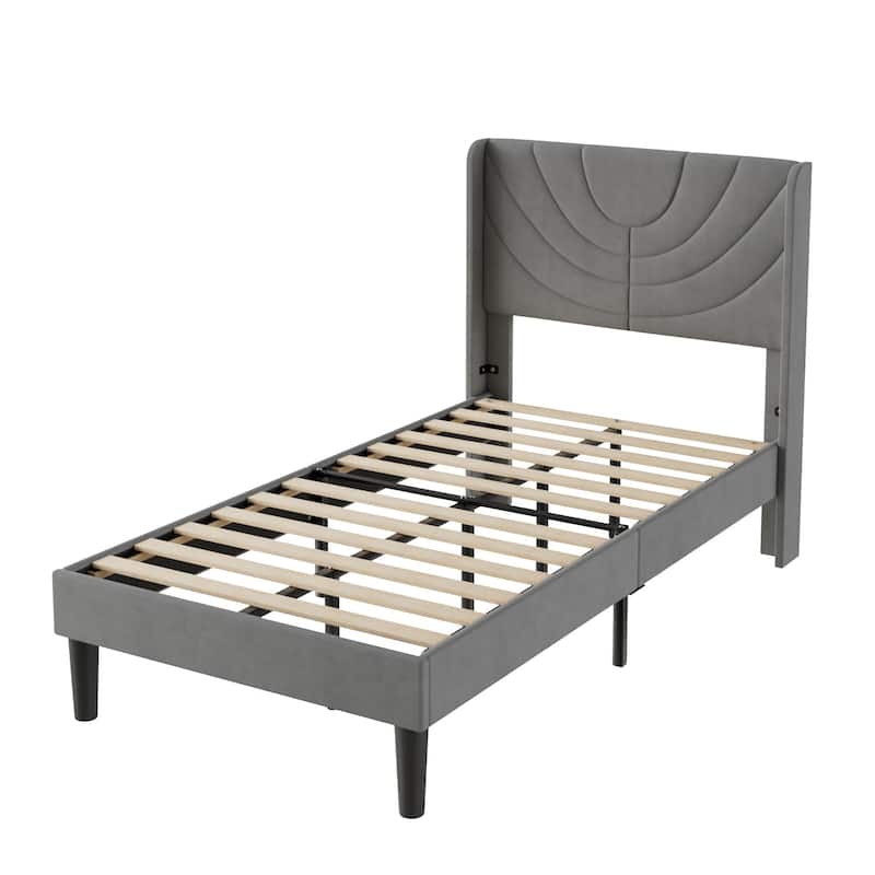 Javlergo Adjustable Dark Grey Platform Bed Frame with Modern Wingback Headboard No Box Spring Needed Heavy Duty Bed Frame