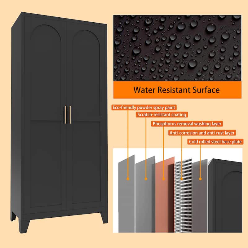 71" 2 Shapely Doors Cabinet, Metal Storage Cabinet with Doors and Adjustable Shelves, for Bedroom, Living Room, Kitchen