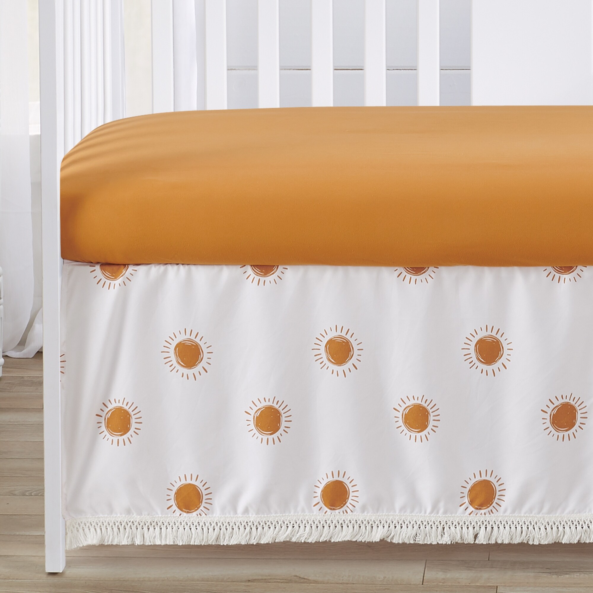 Rainbow Vintage Boho Sun Nursery Crib Bedding Set Pumpkin Orange Brown and White Bohemian Minimalist Gender Neutral Retro Arches Bed Bath Beyond 36646827