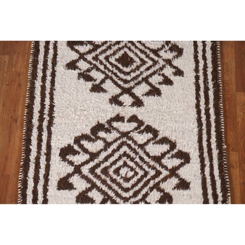 Tribal Anatolian Turkish Runner Rug Handmade Geometric Wool Carpet - 3'4"x 10'9"