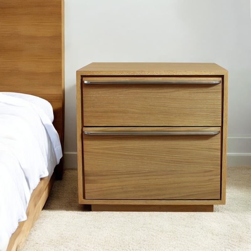 24" Oak Two Drawer Wood Nightstand With Storage - Oak - 2-drawer