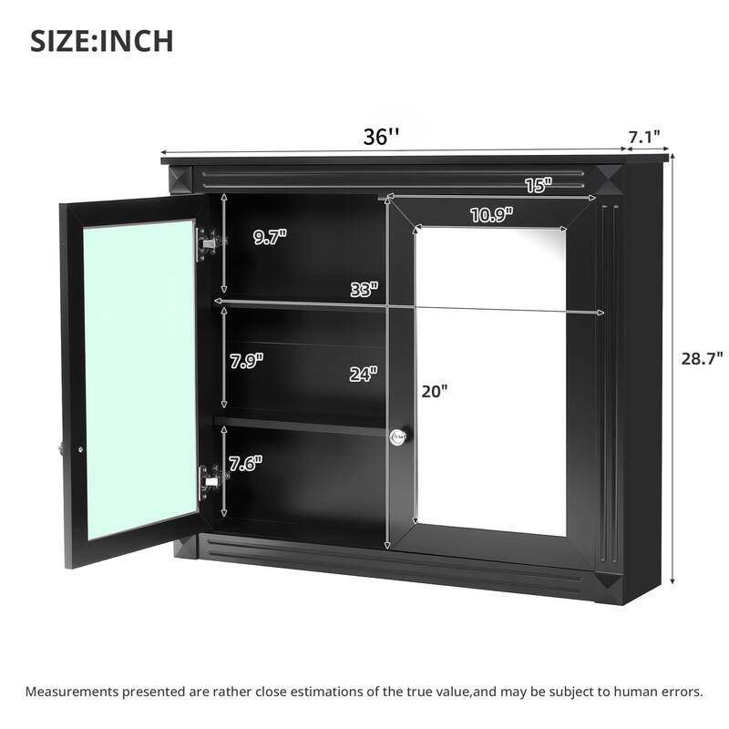 Roomfitters 36x28 Inch Wall Mount Medicine Cabinet, Double Mirror Storage with 2 Adjustable Shelves
