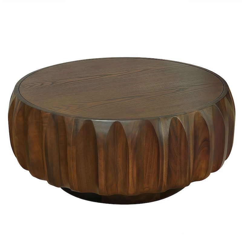 31.5" Solid Wood Coffee Table with 3D Frame & Veneer Top