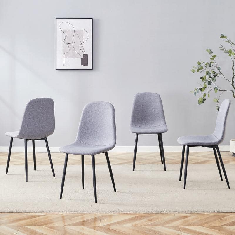 Set of 4 Modern Dining Chairs - Breathable Linen-Cotton Upholstery & Sturdy Integrated Metal Legs