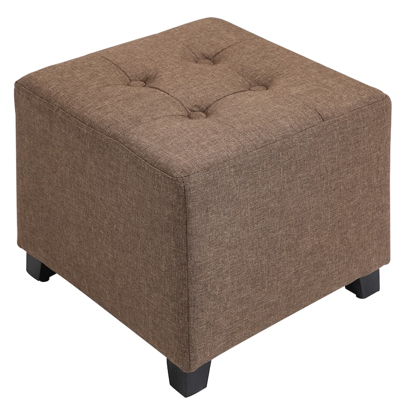 HOMCOM Tufted Ottoman Linen-Touch Fabric Upholstered Footrest Stool with Anti-Slip Pads