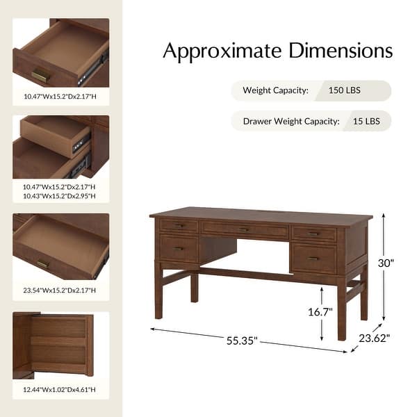 dimension image slide 0 of 2, Seraf Transitional 56" Wooden Desk with Hidden Drawers and Concealed Cable Hole by HULALA HOME