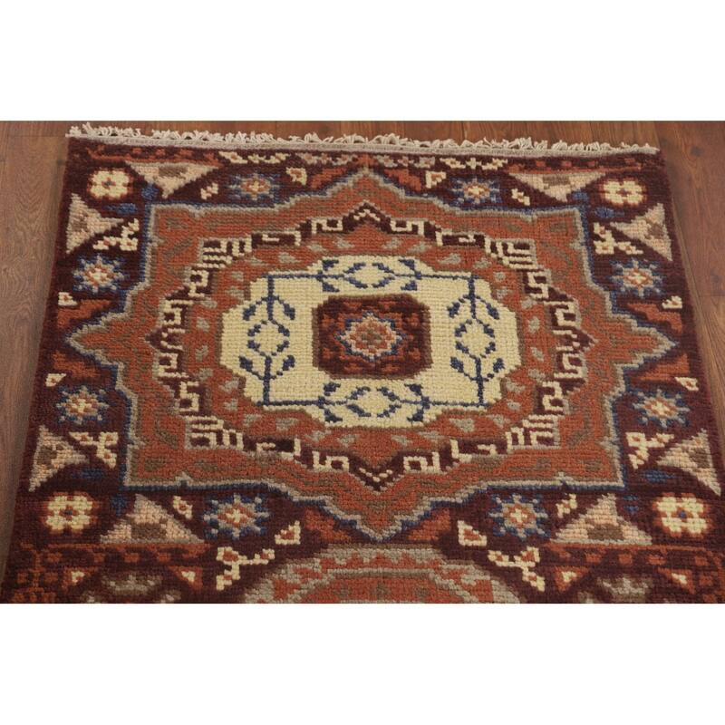 Geometric Kazak Runner Rug Handmade Hallway Wool Carpet - 2'6" x 9'7"