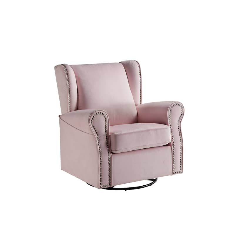 Pink 35" Swivel Arm Chair with Nailheads