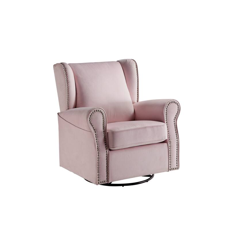 Transitional 35" Upholstered Swivel Arm Chair with Glider and Nailheads