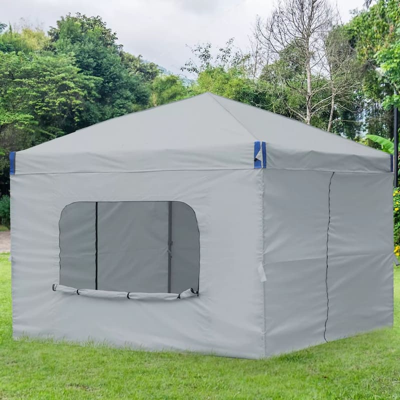 Aoodor 10x10 FT Pop-Up Canopy Tent with Roller Bag and Curtain - Grey