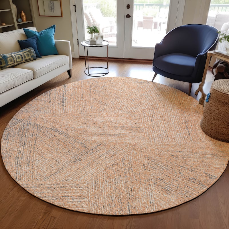 Machine Washable Indoor/ Outdoor Solid Geo Chantille Rug - Peach - 8' x 8'
