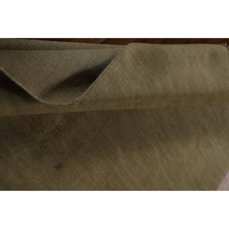 Gabbeh Oriental Rug Handmade Solid Green Wool Carpet - 5'0" x 6'6"