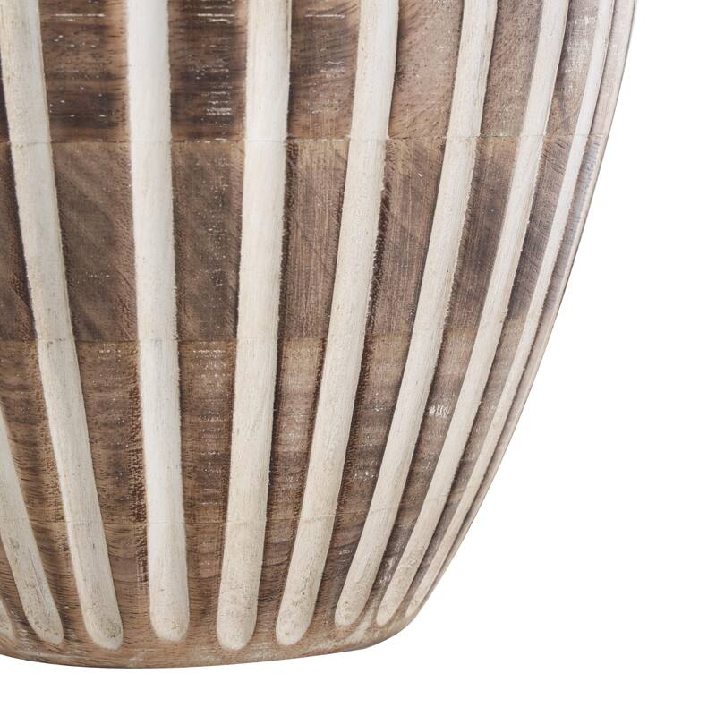 Mango Wood Distressed Decorative Vase with Carved Grooves - Brown - Roche River Decor