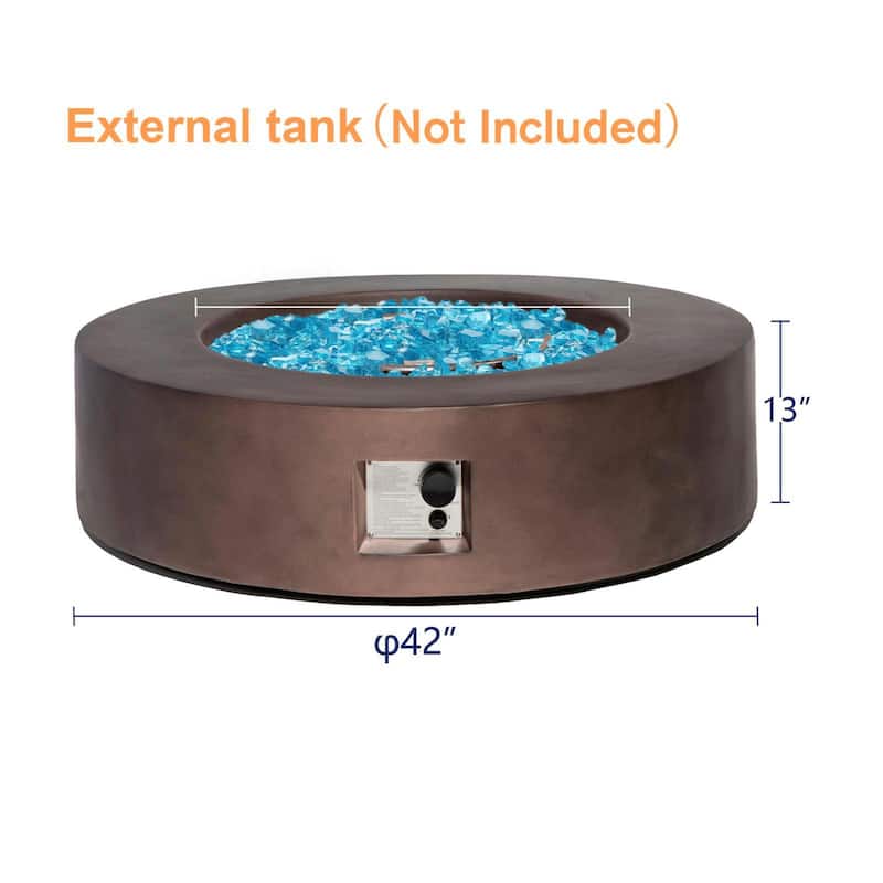 COSIEST 42'' Outdoor Round Propane Fire Pit w Wind Guard and Fire Glass
