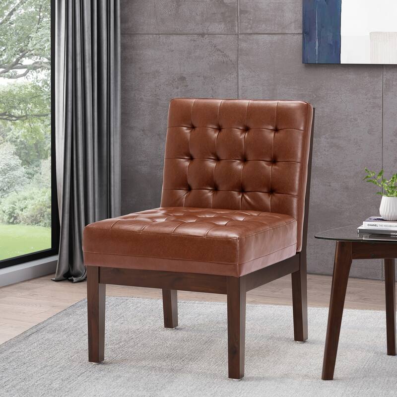 Accent Chair, Cognac + Dark Espresso, Upholstered Accent Chair Straight Chair Contemporary Chair Upholstered Chair Wooden Chair