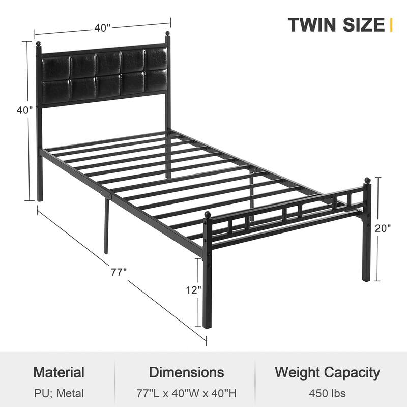 Javlergo Metal Platform Bed Frame with Faux Leather Headboard, Twin/Full/Queen, No Box Spring Needed
