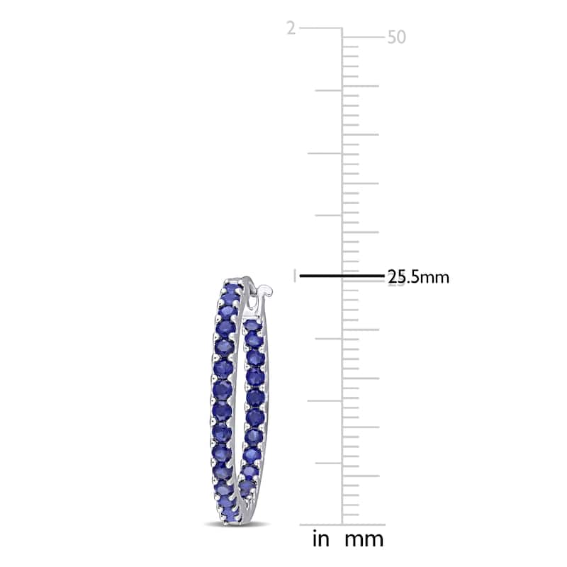 Miadora 10k White Gold Created Blue Sapphire Inside Outside Hoop Earrings - 25.5 mm x 2.4 mm x 25.4 mm