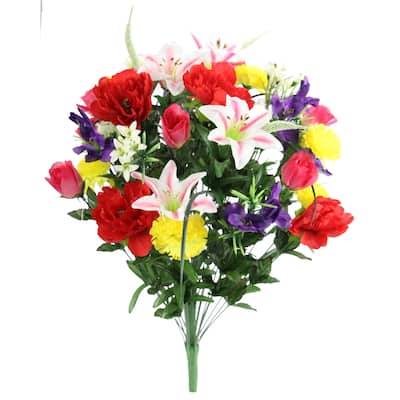 Artificial Full Blooming Lily, Rose Bud, Carnation and Mum Mixed Bush - ABN1B001-SPRING