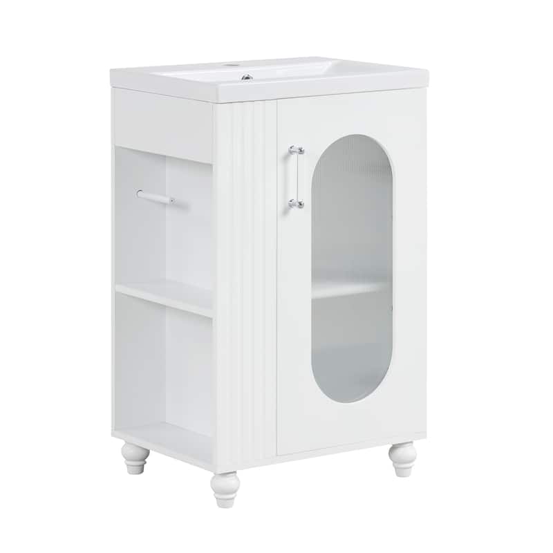 Roomfitters 20" Bathroom Vanity with Sink Cabinet with Two-Tier Shelf Adjustable Shelf Solid Wood and MDF Frame