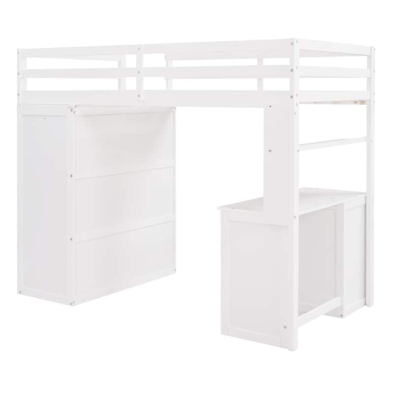 Twin size Loft Bed with Drawers,Desk,and Wardrobe