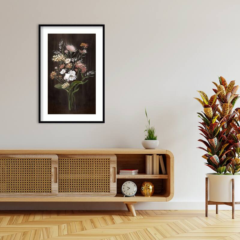 Gentle Blooms on Dark Canvas No. 1 by Alex Black Wood Framed Wall Art Print
