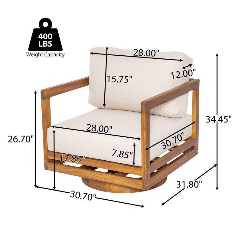 Christopher Knight Home - Outdoor Swivel Solid Acacia Wood Lounge Chair with Beige Cushion