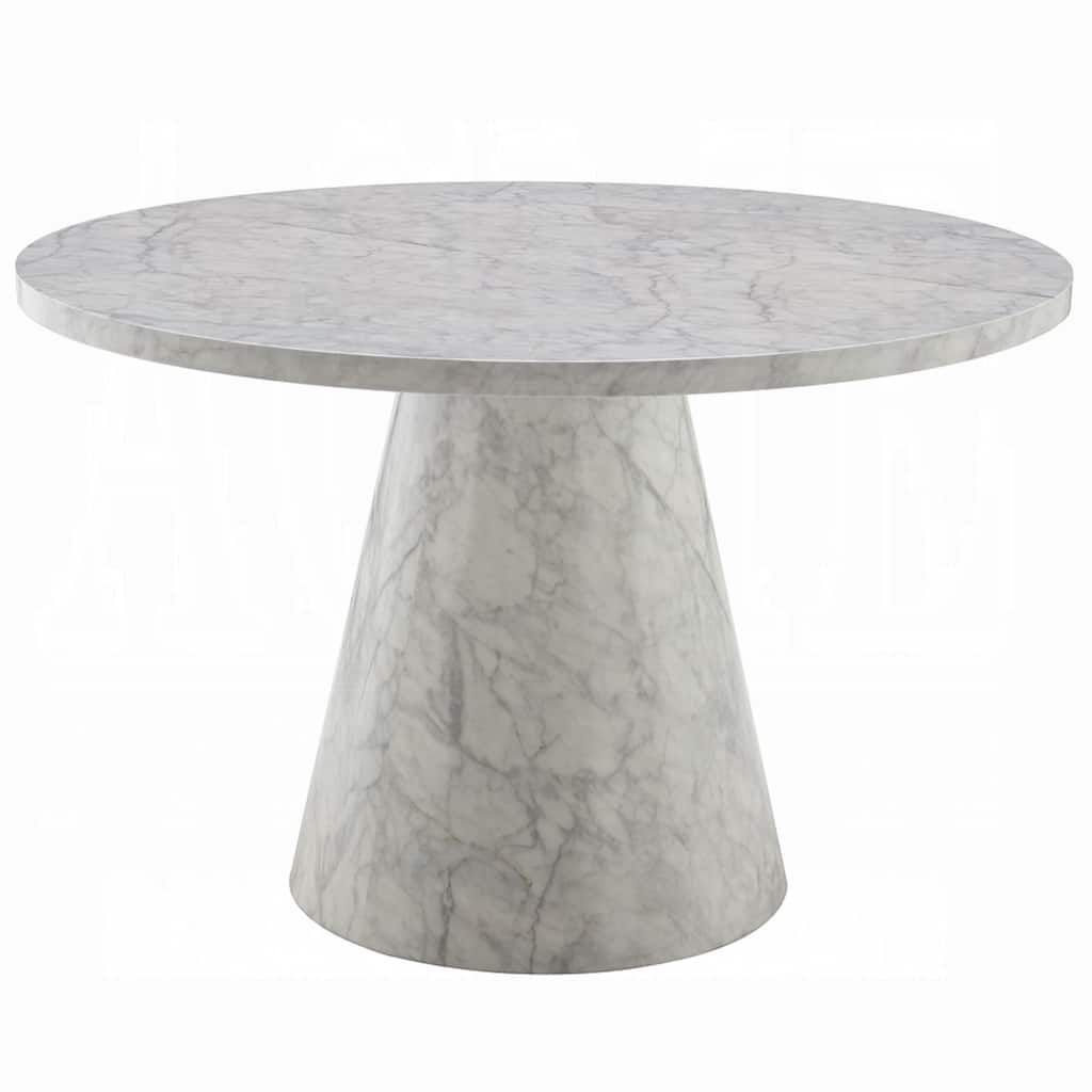 Kacie Round Dining Table, Pedestal Base, Light Gray Faux Stone 47 Inch