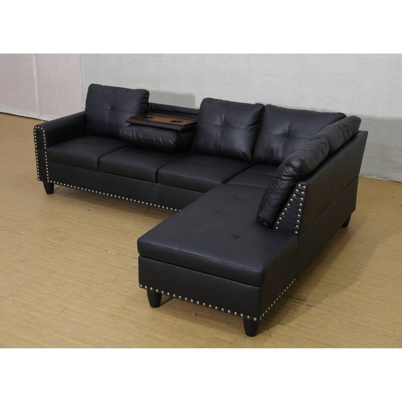 KISRAIS 97.5" Wide 2-Piece Vegan Leather Sectional Sofa Set for Small Space