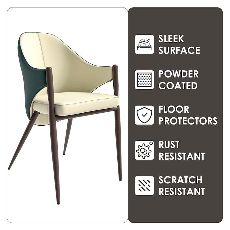 Upholstered Leather Dining Chair with Iron Legs Accent Armchair Set of 2