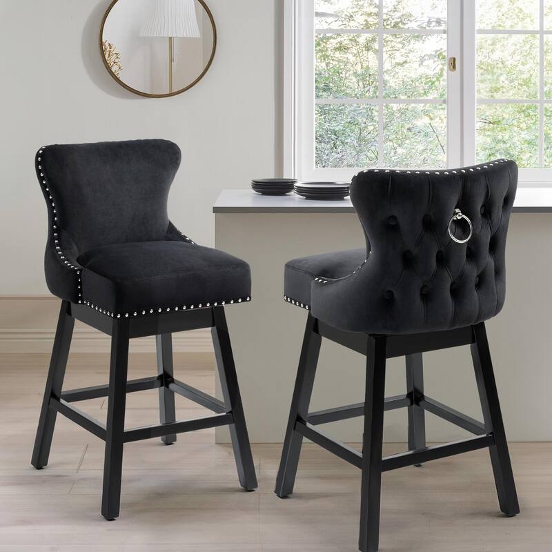 AVAWING Set of 2 Upholstered Fabric Bar Stools Chairs