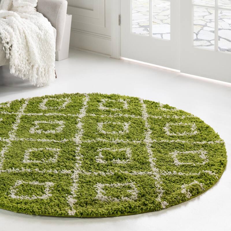 Shag Olido Collection Area Rug - 3'3" Round - Green
