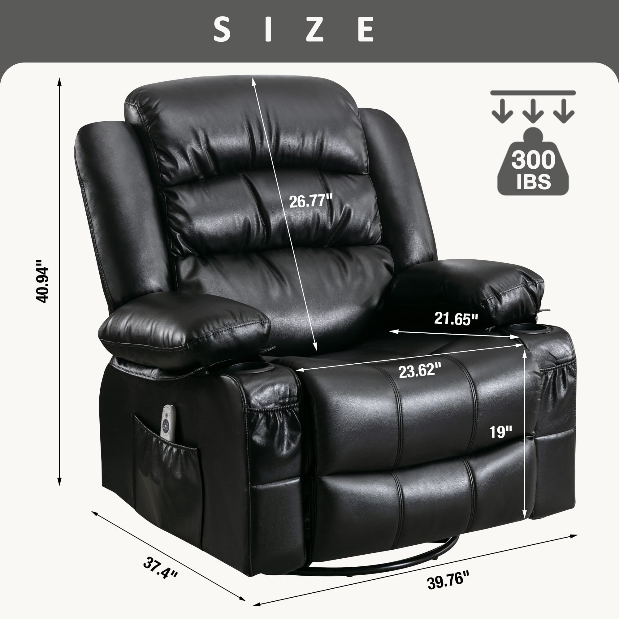 PU Leather 360° Swivel Rocker Ergonomic Manual Recliner Chair with ...