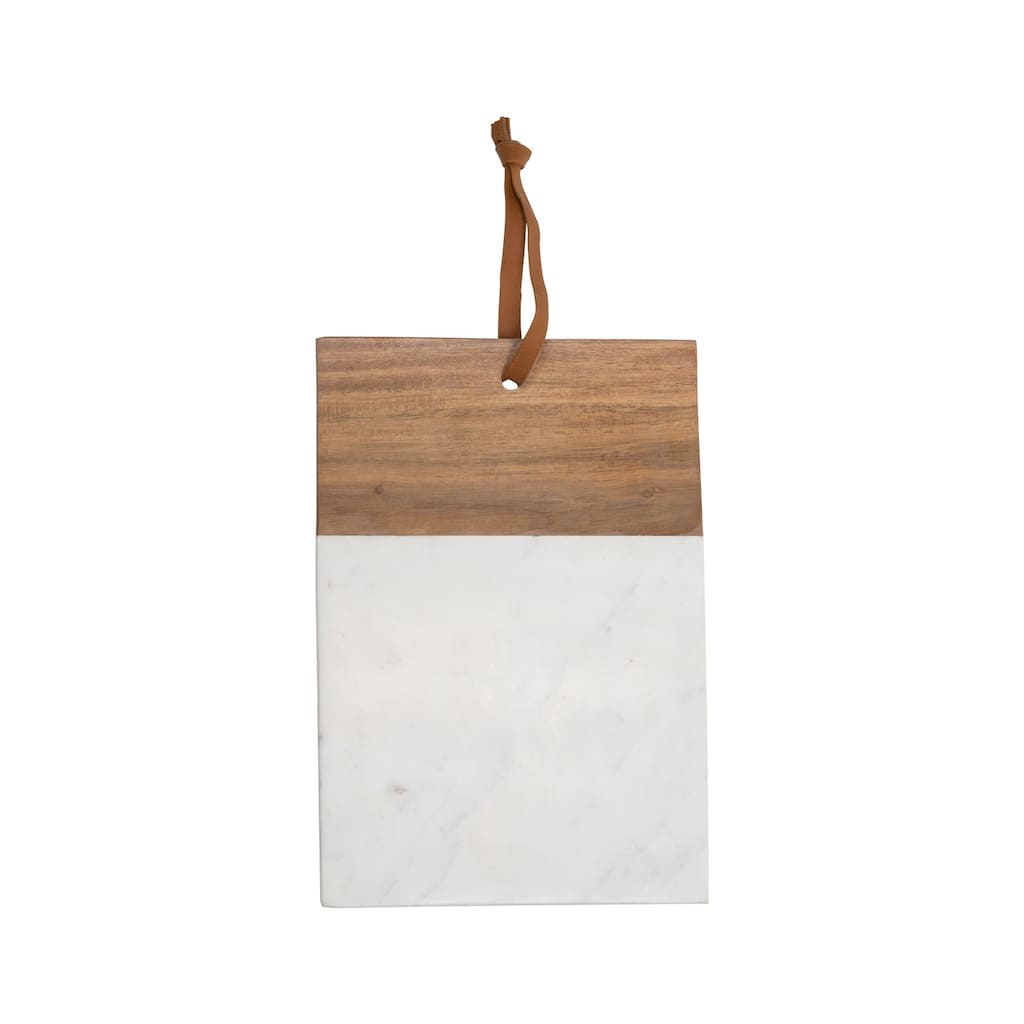 Foreside Home & Garden Large Square White Marble and Wood Serving Cutting Board - 13x9x0.5
