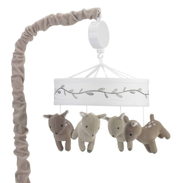 slide 2 of 4, Lambs & Ivy Meadow White/Taupe Deer and Leaf Musical Baby Crib Mobile