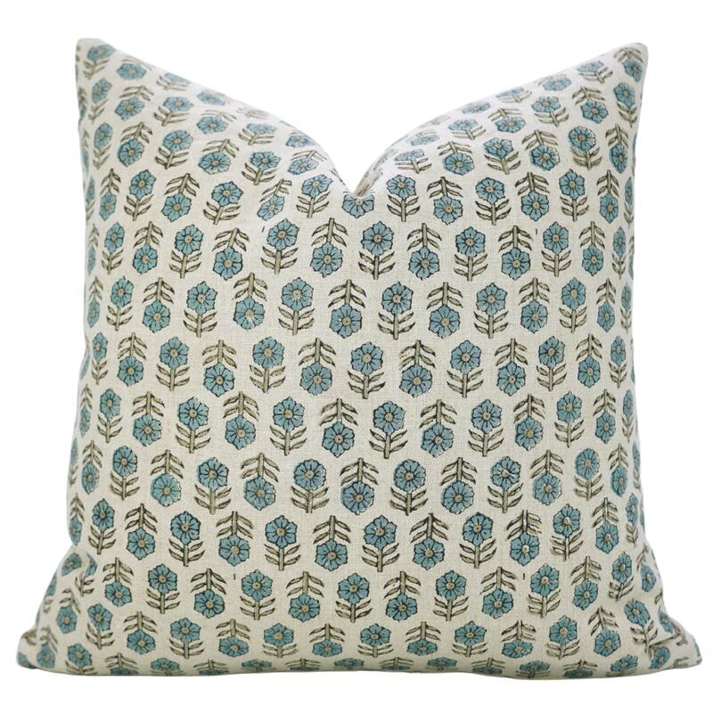 Fabdivine Accent Pillow Cover Floral Block Print Linen, Tulsi Buti