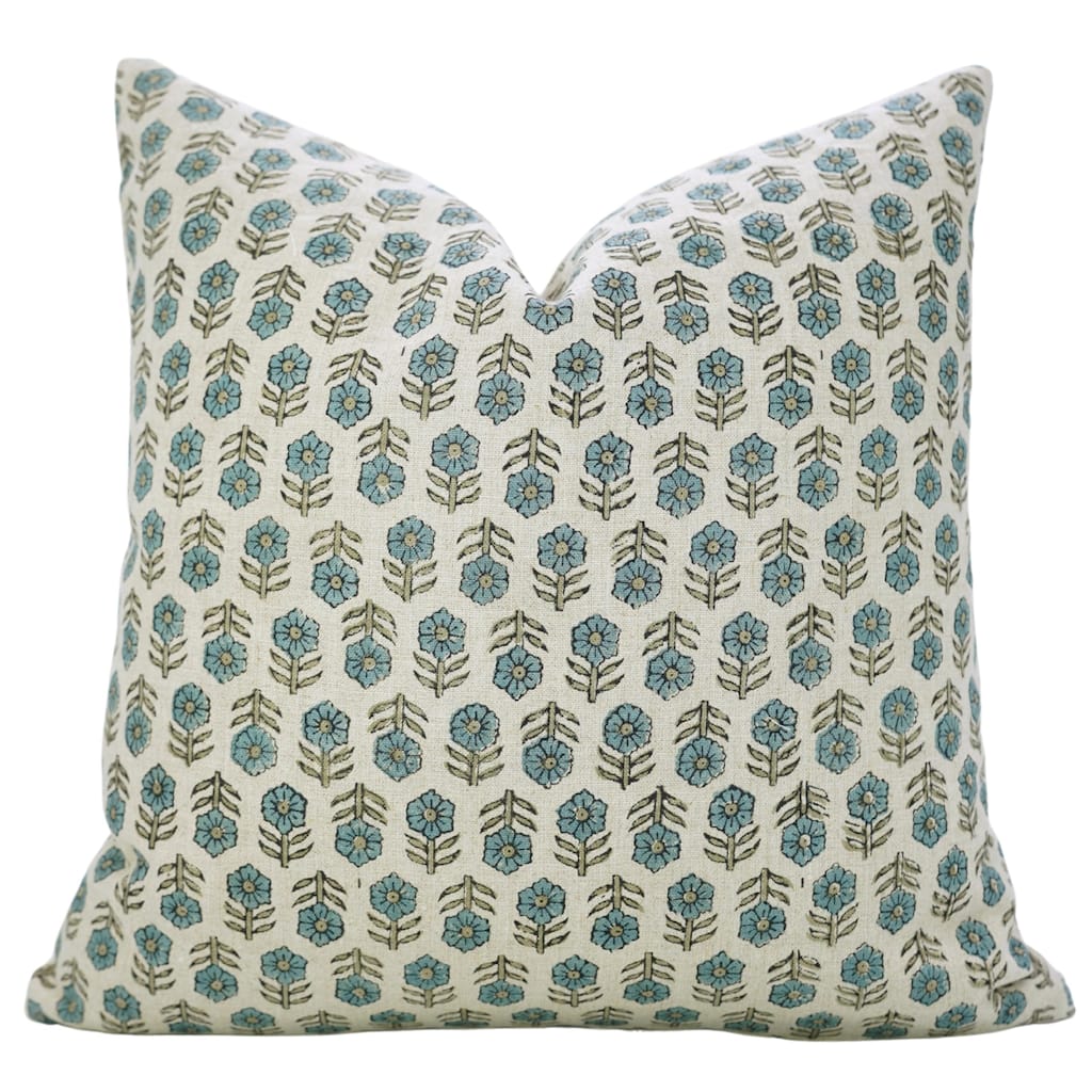 Fabdivine Accent Pillow Cover Floral Block Print Linen, Tulsi Buti