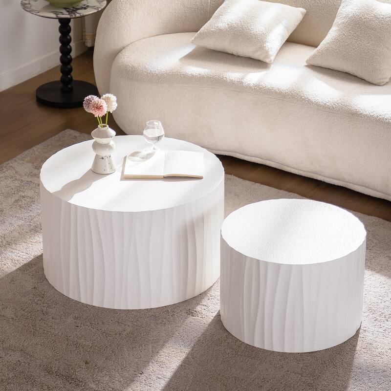 Set of 2 Round Wooden Nesting Coffee Tables - Modern Circle Design for Living Room