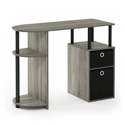 Furinno 15111 JAYA Simplistic Computer Study Desk with Bin Drawers, Columbia Walnut/Black/Dark Brown