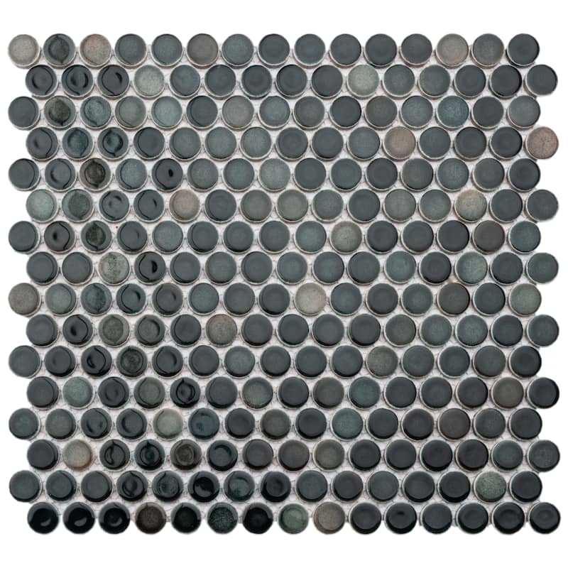 Merola Tile Hudson Penny Round Stormy Night 11-7/8" x 12-5/8" Porcelain Mosaic Floor and Wall Tile