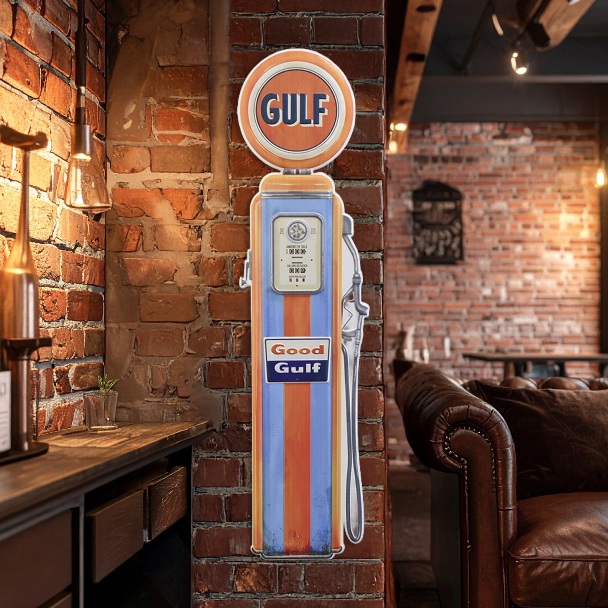 Oil Vintage Gas Pump Metal Sign - Retro Garage Wall Art, Classic Car Collectors Decor for Mancave, Bar 41" H x 10.5" L