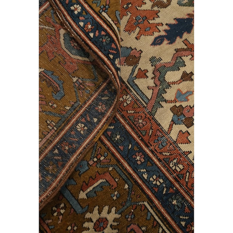 Hand Knotted Oriental 100% Wool Carpet Traditional Medallion Oranges & Rust Heriz (serapi) Area Rug - 13' 8'' X 10' 0''
