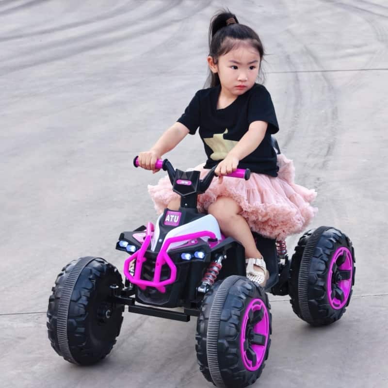 Pink Ride On Toy Car 12V Electric ATV Car, 4 Wheeler Electric Toy Car Off-Road Toy Car with Bluetooth