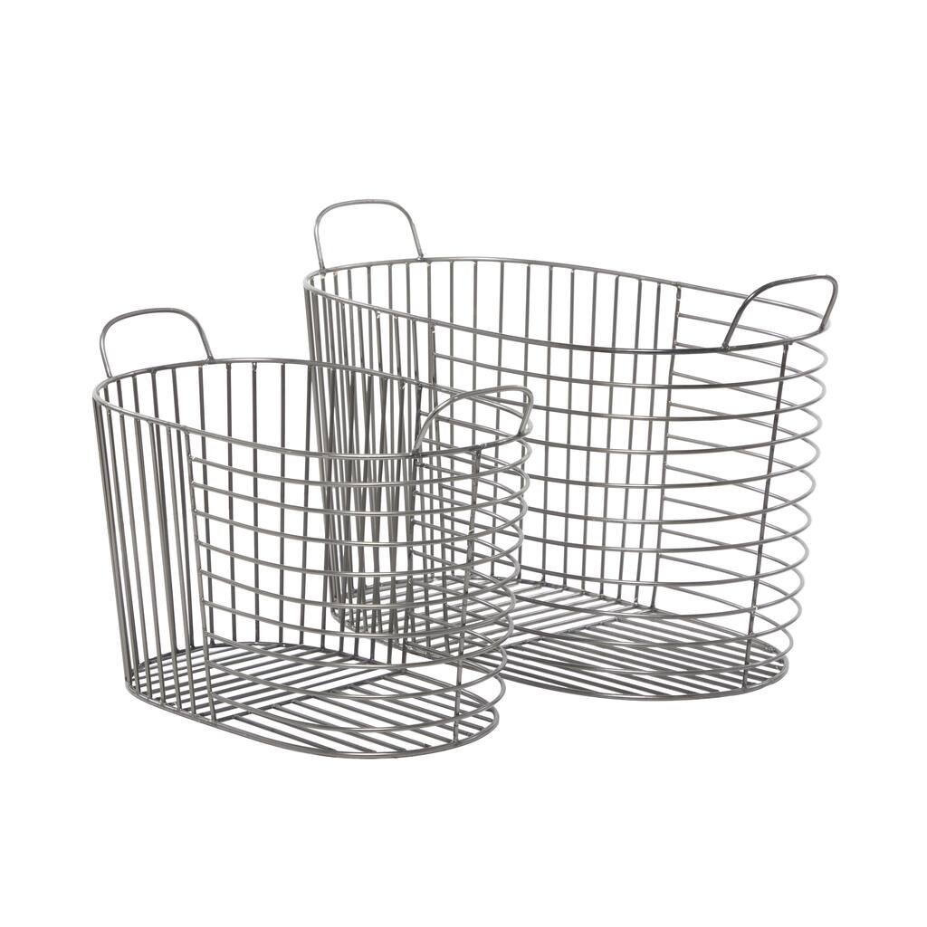 Metal Decorative and Functional Storage Basket with Handles - Set of 2 Dark Gray, Gold, Silver - CosmoLiving by Cosmopolitan